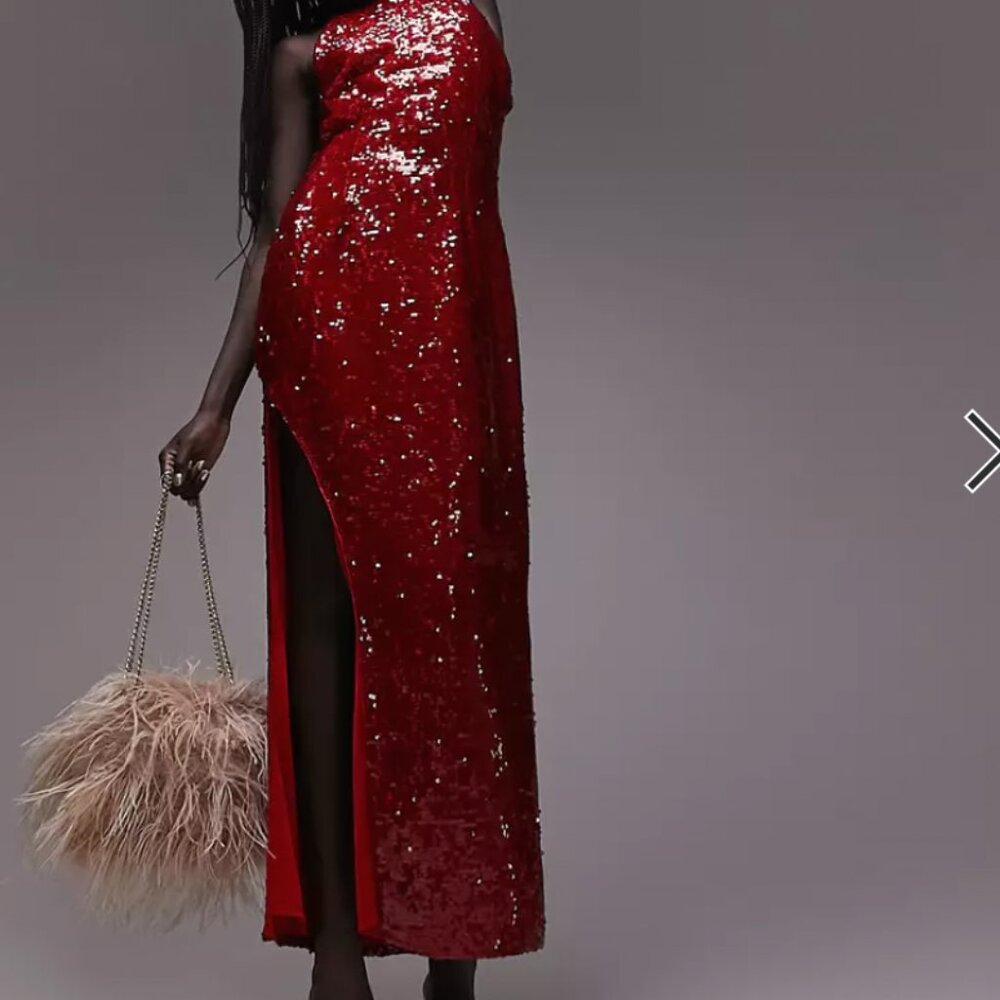 topshop red sequin midi dress with a slit